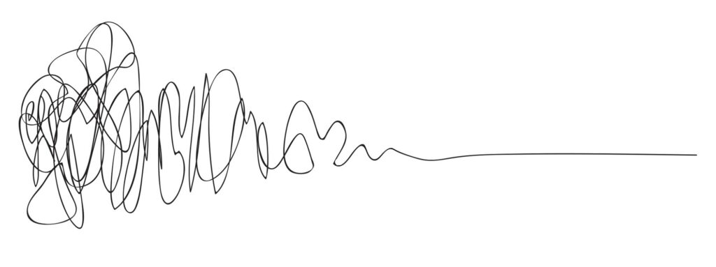 Representation of the design process by Damien Newman. It's a single stroke that shows an initial confusion that leads to a clearer line at the end.